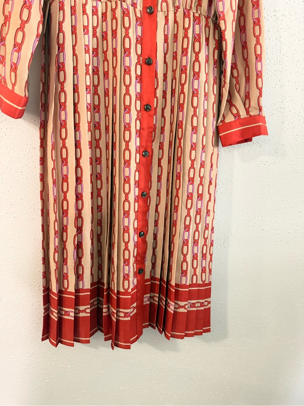 Ann Taylor Red and Cream Patterned Belted Midi Dress - Picture 8 of 11